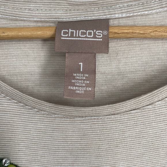 Chico’s Top Women’s Medium Tropical Palm Leaf Beaded Sequins Coastal Resortwear - Picture 3 of 8